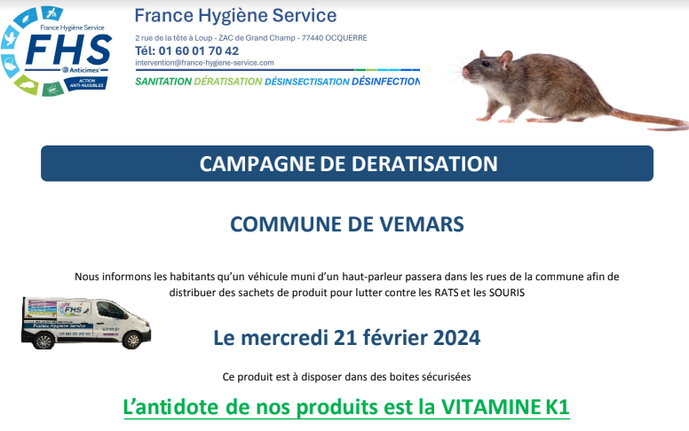 Lire la suite à propos de l’article France Hygiène Service – Campagne de dératisation le 21 février