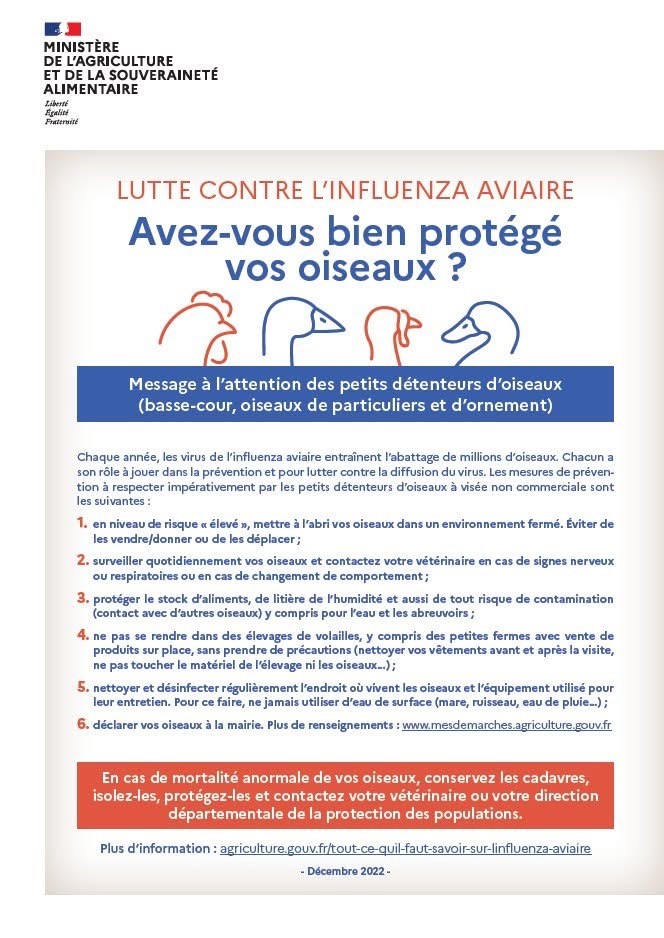 Lire la suite à propos de l’article SANTÉ – Lutte contre l’influenza aviaire